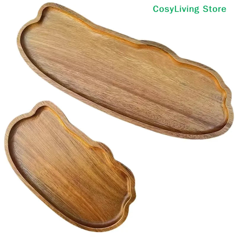 Wooden Decorative Plate Tea Coffee Tray Fruit Dessert Candy Plate Bread Snack Cake Food Dish Trays Tableware