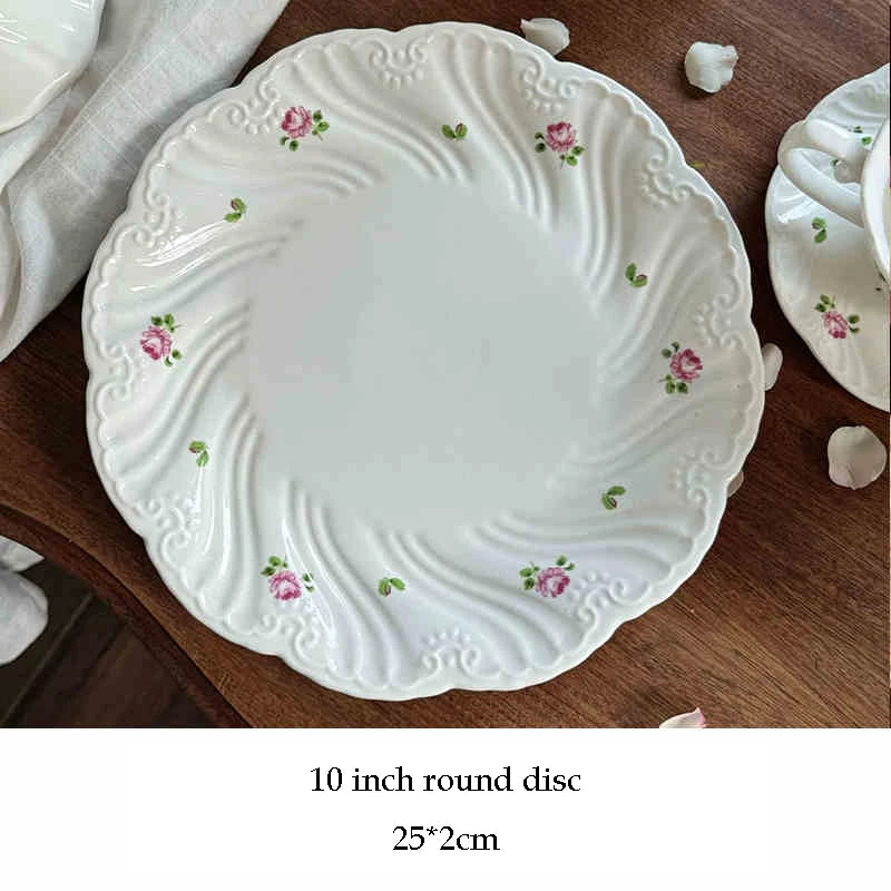 Ceramic Plate Set Coffee Cup Saucer Beautiful Tableware Vintage Rose Dessert Plate Dinner Dishes Gift Tea Cup Kitchen Supplies