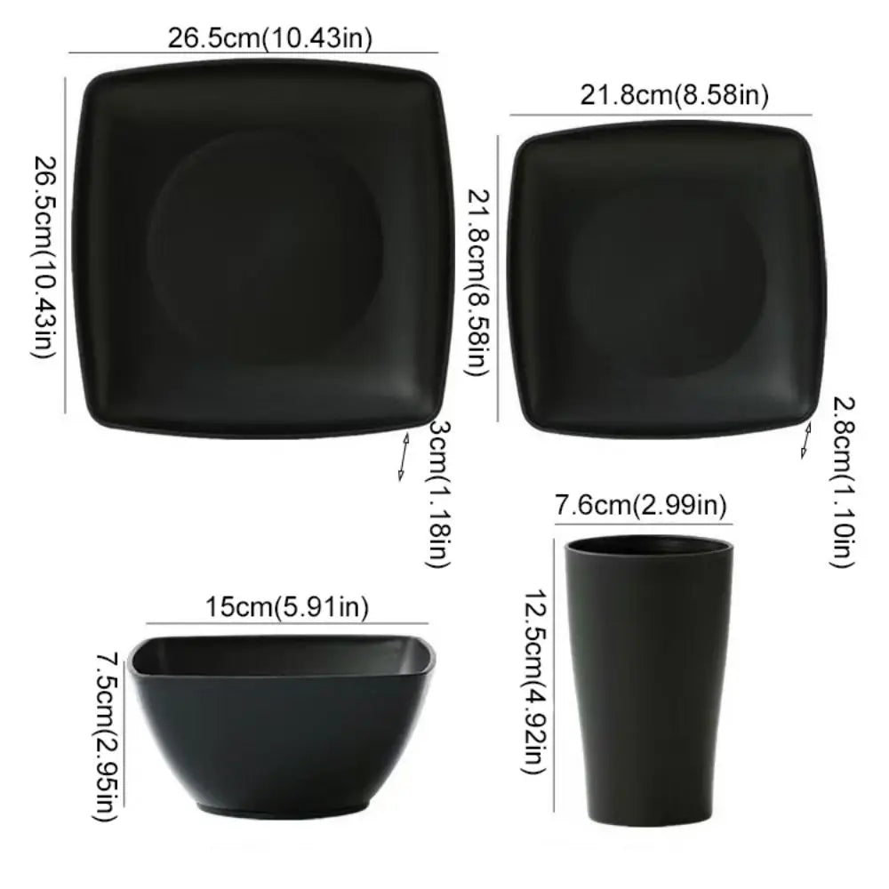 16pcs/Set Square Plastic Dinnerware Set Reusable Wheat Straw Tableware Suit Large Capacity Thickened Dinner Plate Set Salad