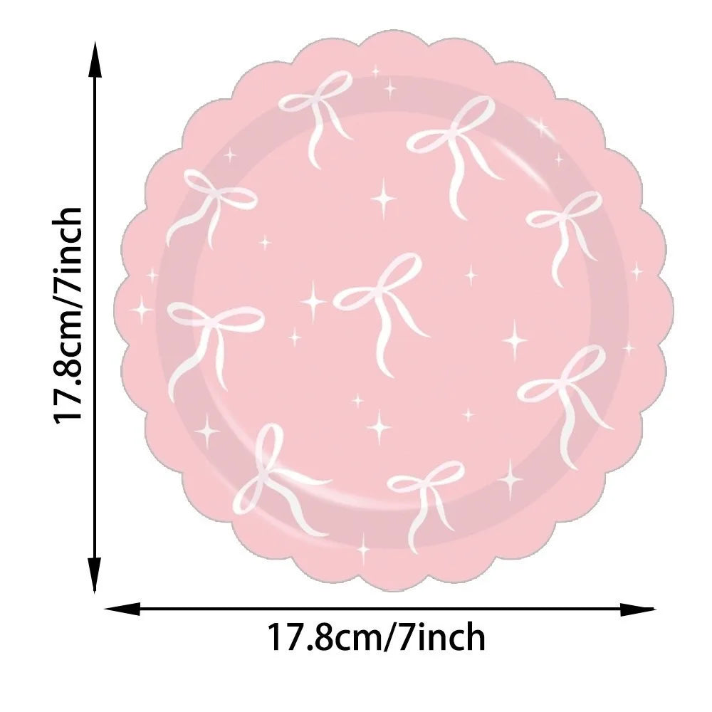 10pcs Paper Plates Bow Themed Party Decoration Bow Shape Pink Color Disposable Tableware Set Coquette Style Disposable Material
