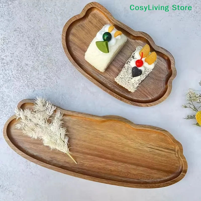 Wooden Decorative Plate Tea Coffee Tray Fruit Dessert Candy Plate Bread Snack Cake Food Dish Trays Tableware