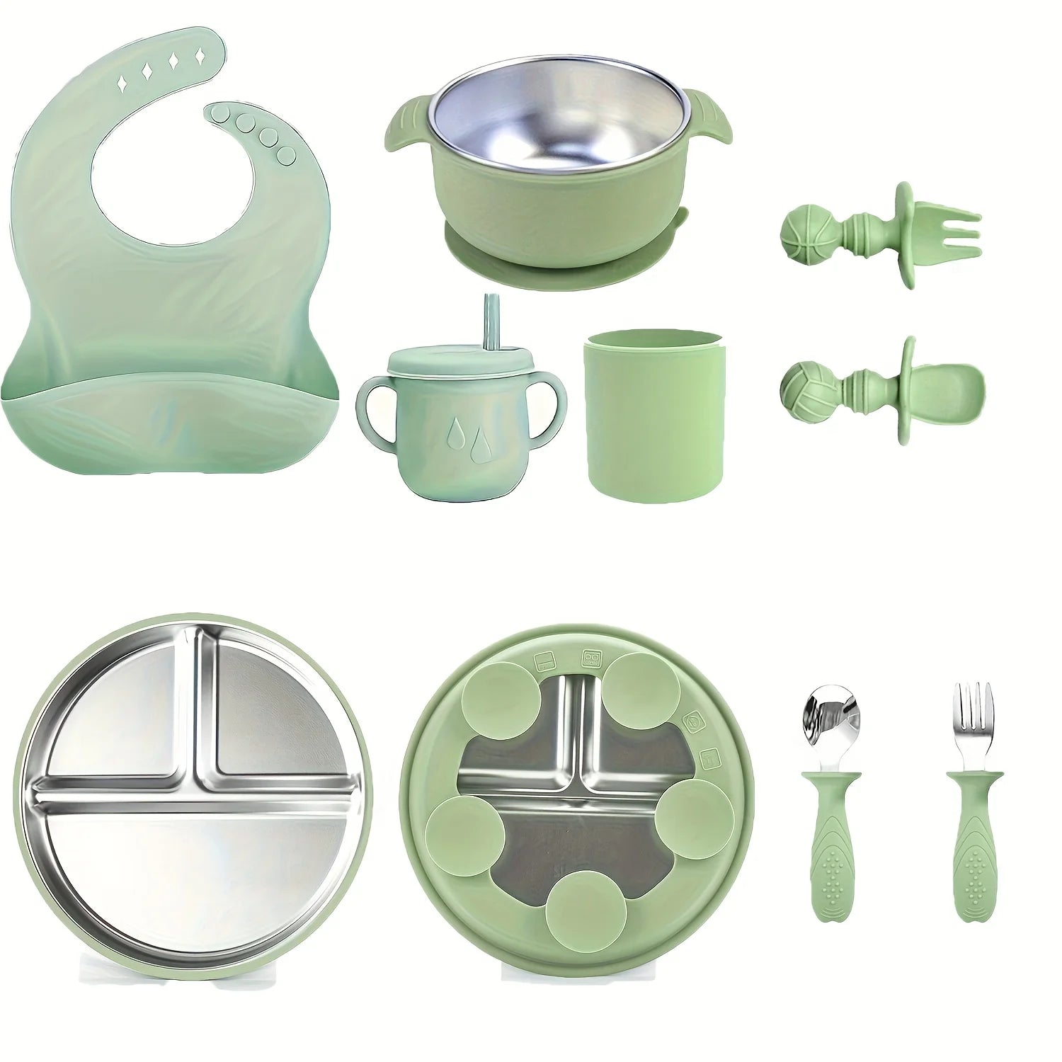 Children's tableware set, made of stainless steel and silicone, high temperature resistant, easy to clean, Christmas gift