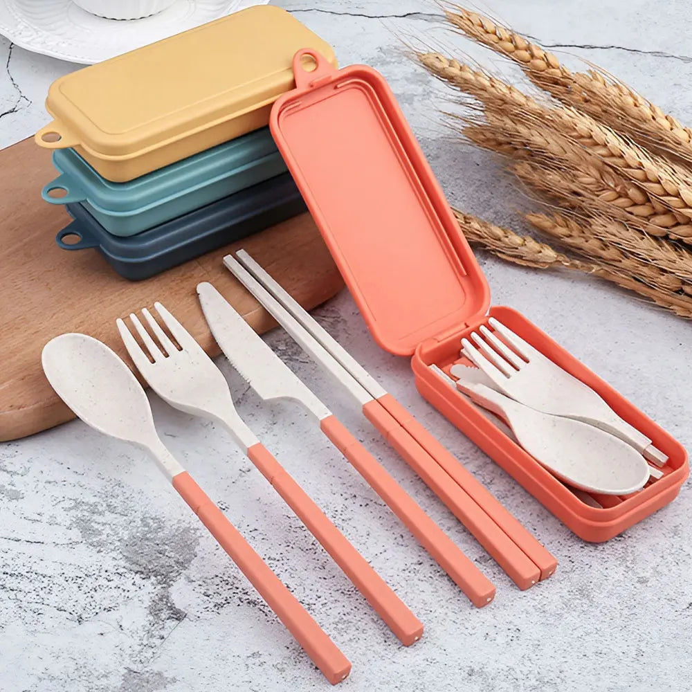 JJYY 1SET/4Pcs Portable Tableware Set Straw Tableware Set Portable Tableware Knife, Fork, Spoon Chopsticks