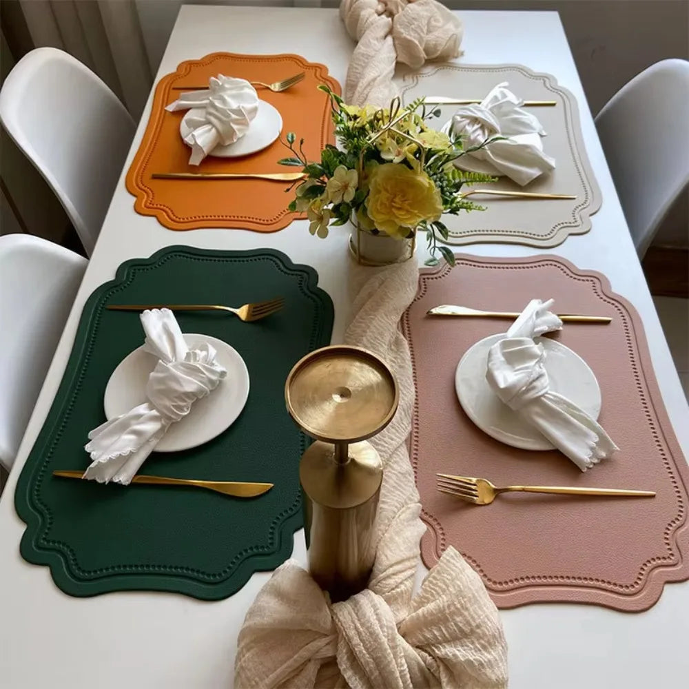 4 Piece Household Retro Irregular Tableware Pad Waterproof PU Leather Place Mat Washable Non-slip Table Mat Banquet