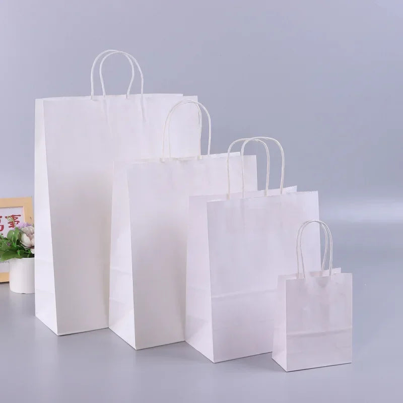 Kraft Paper Gift Bags With Handles 10/20/30/50/100PCS Shopping Carry Craft Brown White Bag Party Christmas Supplies