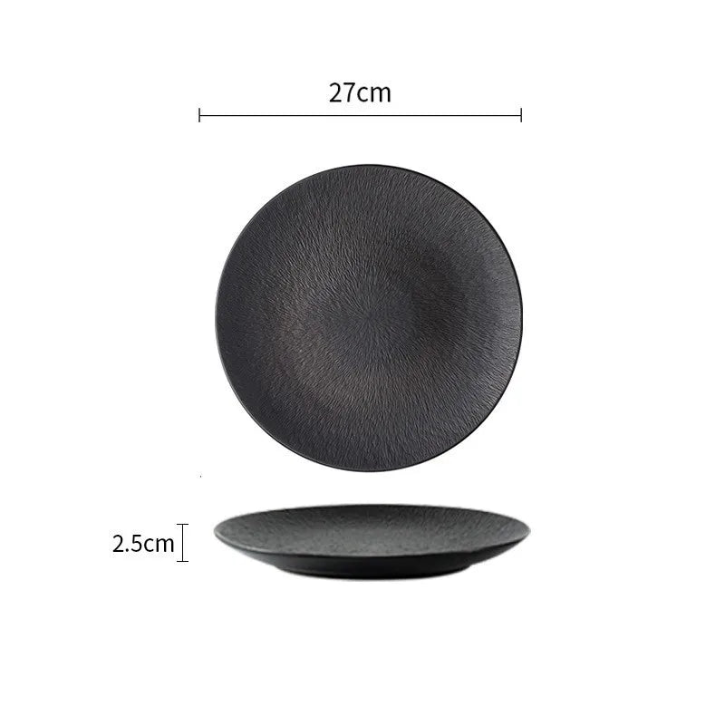 Restaurant Dishes, Round Frosted Ceramic Plates, Fruit Plates, Dessert Plates, Black and White Tableware, Utensils, Kitchenware