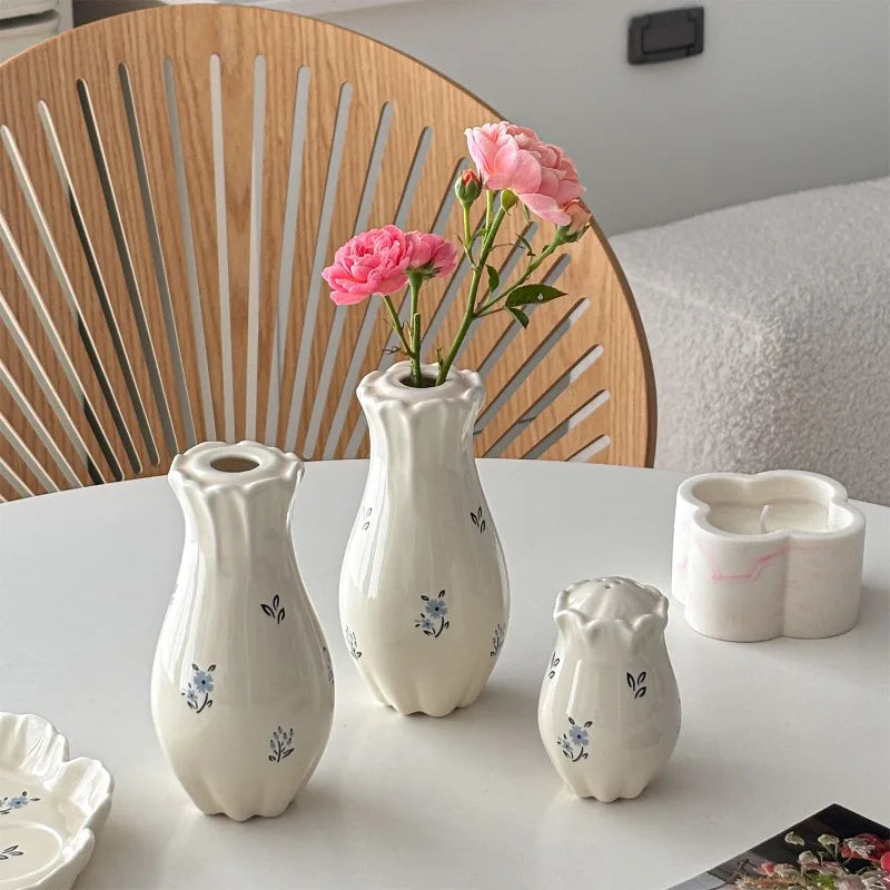 Floral Dining Table Ceramic Tray Salt & Pepper Shakers Decoration Ornament Living Room Small Desktop Vase  Dinnerware