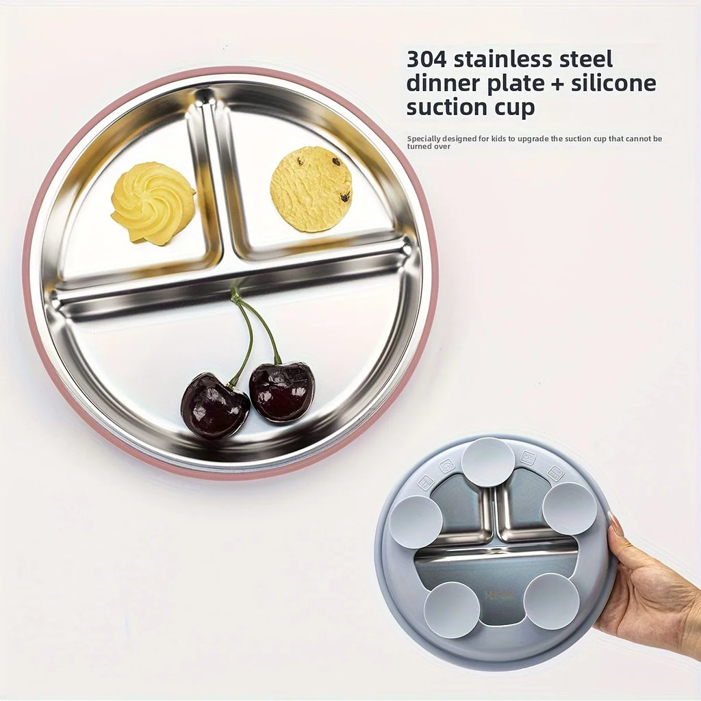 Children's tableware set, made of stainless steel and silicone, high temperature resistant, easy to clean, Christmas gift