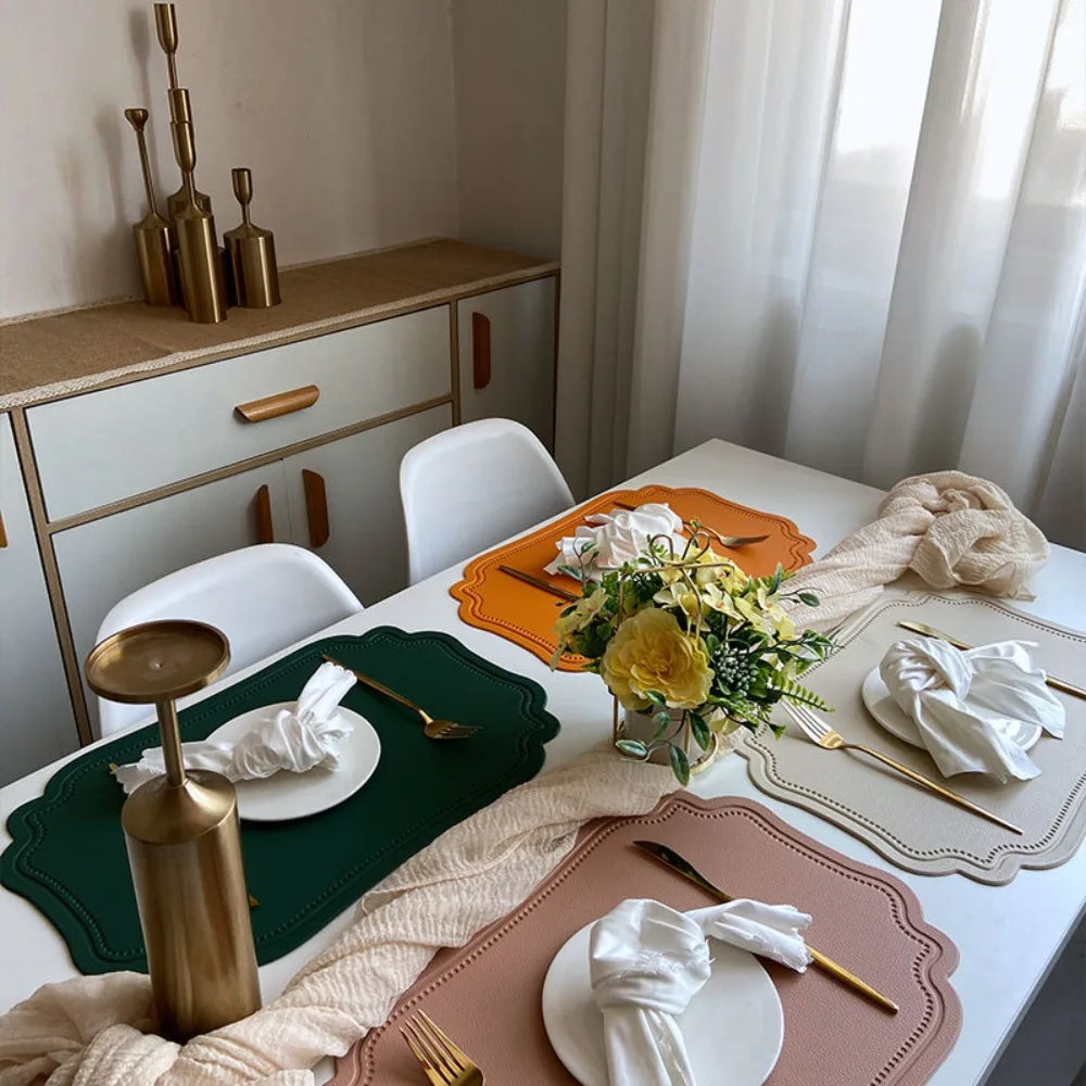 4 Piece Household Retro Irregular Tableware Pad Waterproof PU Leather Place Mat Washable Non-slip Table Mat Banquet