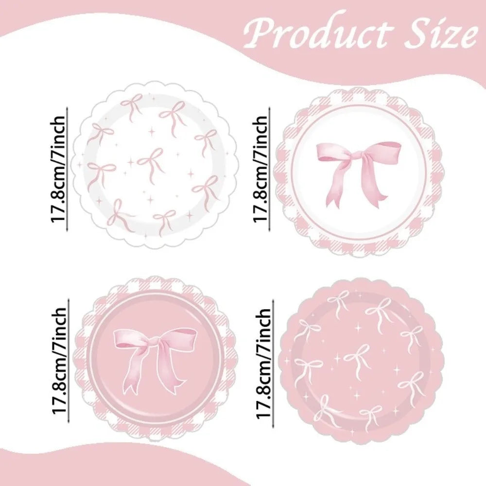 10pcs Paper Plates Bow Themed Party Decoration Bow Shape Pink Color Disposable Tableware Set Coquette Style Disposable Material