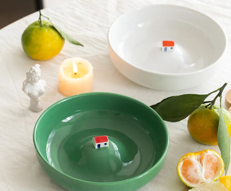 Household Tableware Abstract Plate  Ceramic Fruit Salad Bowls Utensils for Kitchen Dessert Three-dimensional House Plates