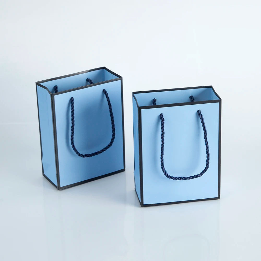 24/50/100PCS New Kraft Paper Gift Bags With Handles Shopping Carry Craft Blue Black DIY Bag Party Festive Supplies 12x5.7x16cm