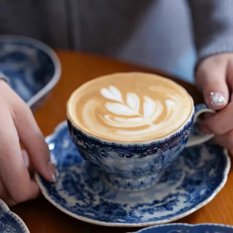 Blue and White Antique Blue Castle Coffee Cup Plate Dessert Plate Tableware Dining Table Decoration Tray Home Ceramic Plate