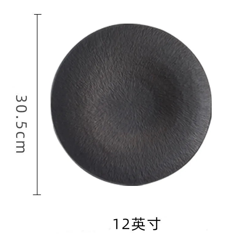 Restaurant Dishes, Round Frosted Ceramic Plates, Fruit Plates, Dessert Plates, Black and White Tableware, Utensils, Kitchenware