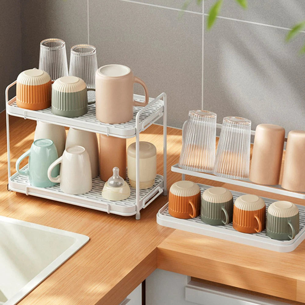 Household shelf for drying glass cups coffee cups household desktop double tray draining rack