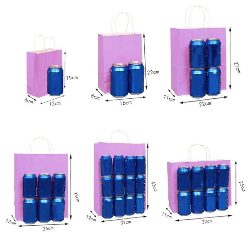 Kraft Paper Gift Bags With Handles 10/20/30/50/100PCS Shopping Carry Craft Brown White Bag Party Christmas Supplies