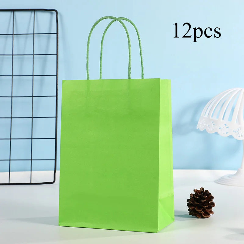 Party Favor Bags With Handles Reusable Kraft Paper Shopping Bags Birthday Supplies Party Gift Bags, Birthday Candy Bags