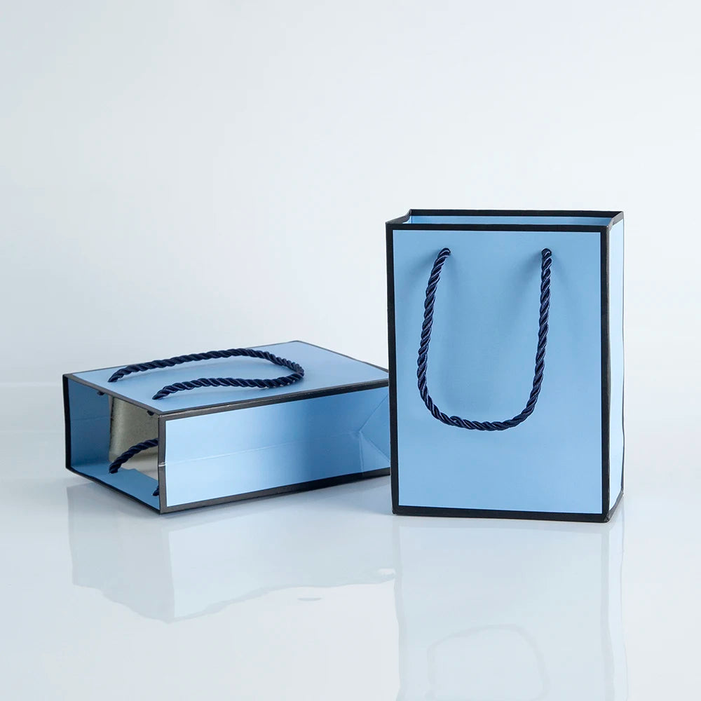 24/50/100PCS New Kraft Paper Gift Bags With Handles Shopping Carry Craft Blue Black DIY Bag Party Festive Supplies 12x5.7x16cm
