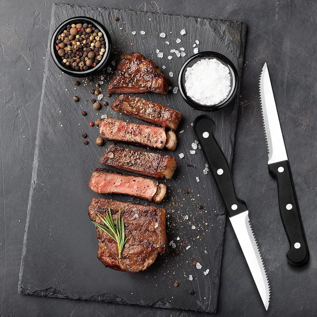 Stainless steel tableware set of 24 includes knife, fork, spoon, tea spoon and tea fork steak knife.
