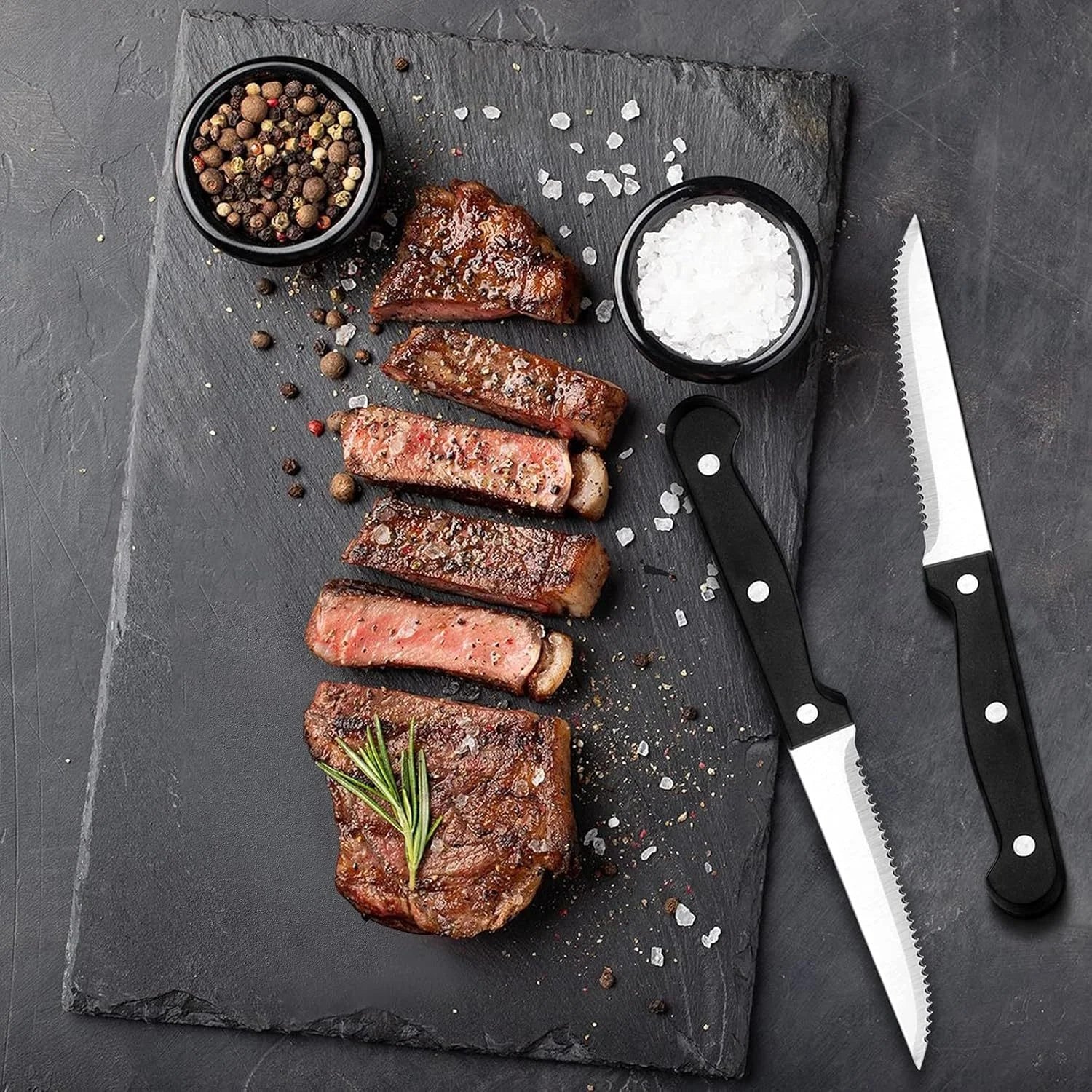Stainless steel tableware set of 24 includes knife, fork, spoon, tea spoon and tea fork steak knife.