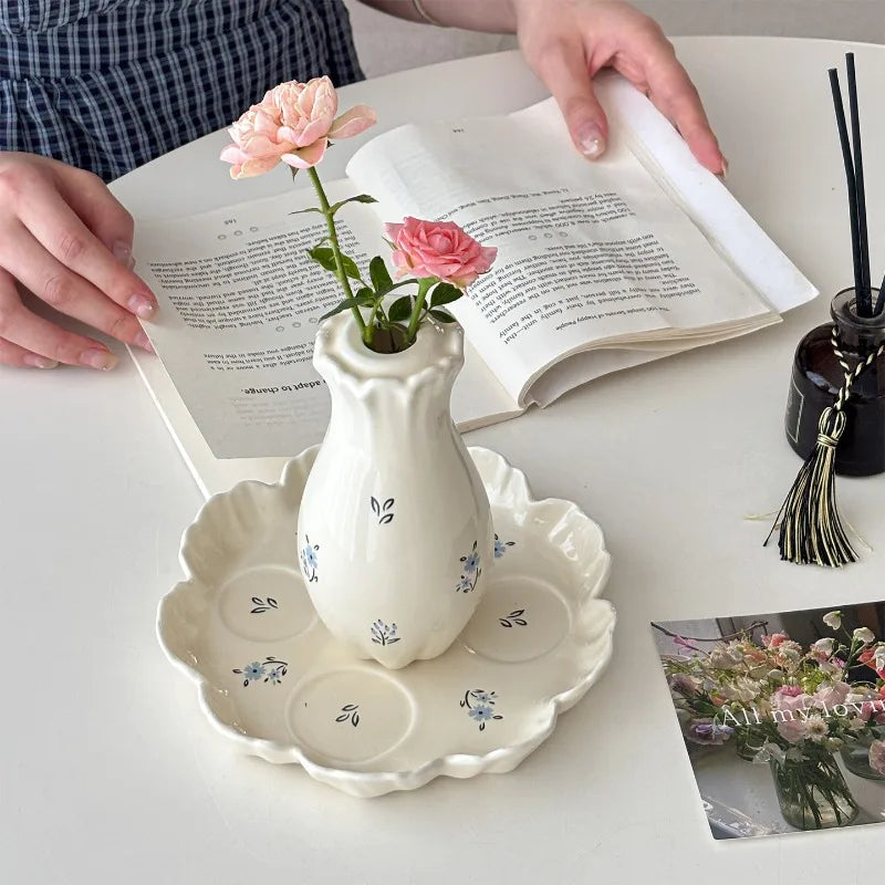 Floral Dining Table Ceramic Tray Salt & Pepper Shakers Decoration Ornament Living Room Small Desktop Vase  Dinnerware