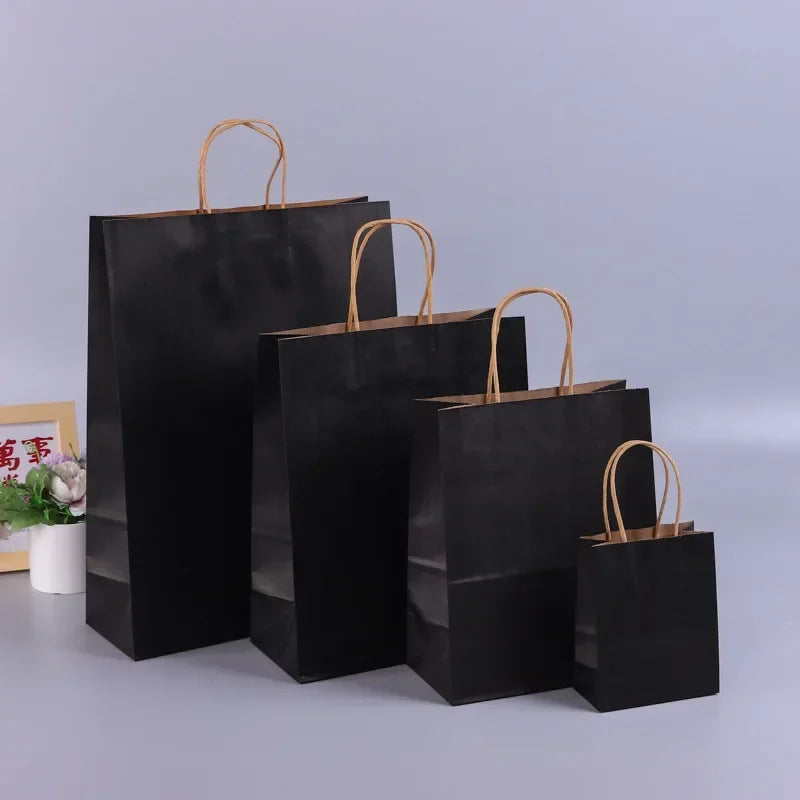 Kraft Paper Gift Bags With Handles 10/20/30/50/100PCS Shopping Carry Craft Brown White Bag Party Christmas Supplies