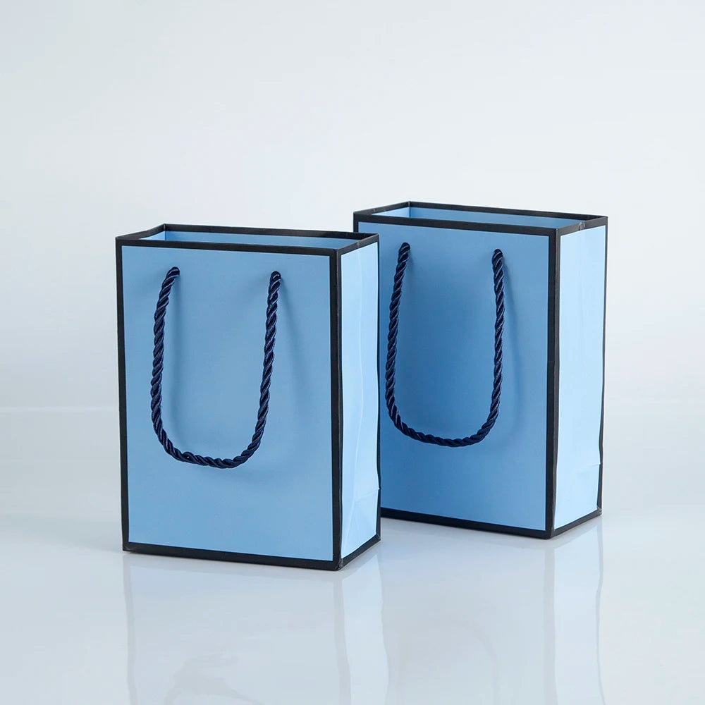 24/50/100PCS New Kraft Paper Gift Bags With Handles Shopping Carry Craft Blue Black DIY Bag Party Festive Supplies 12x5.7x16cm