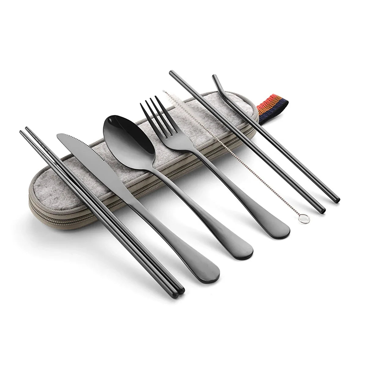 8PCS Portable Tableware Single Box Suitable For Outdoor Picnic Travel Students Chopsticks Fork Spoon Knife Easy To Take