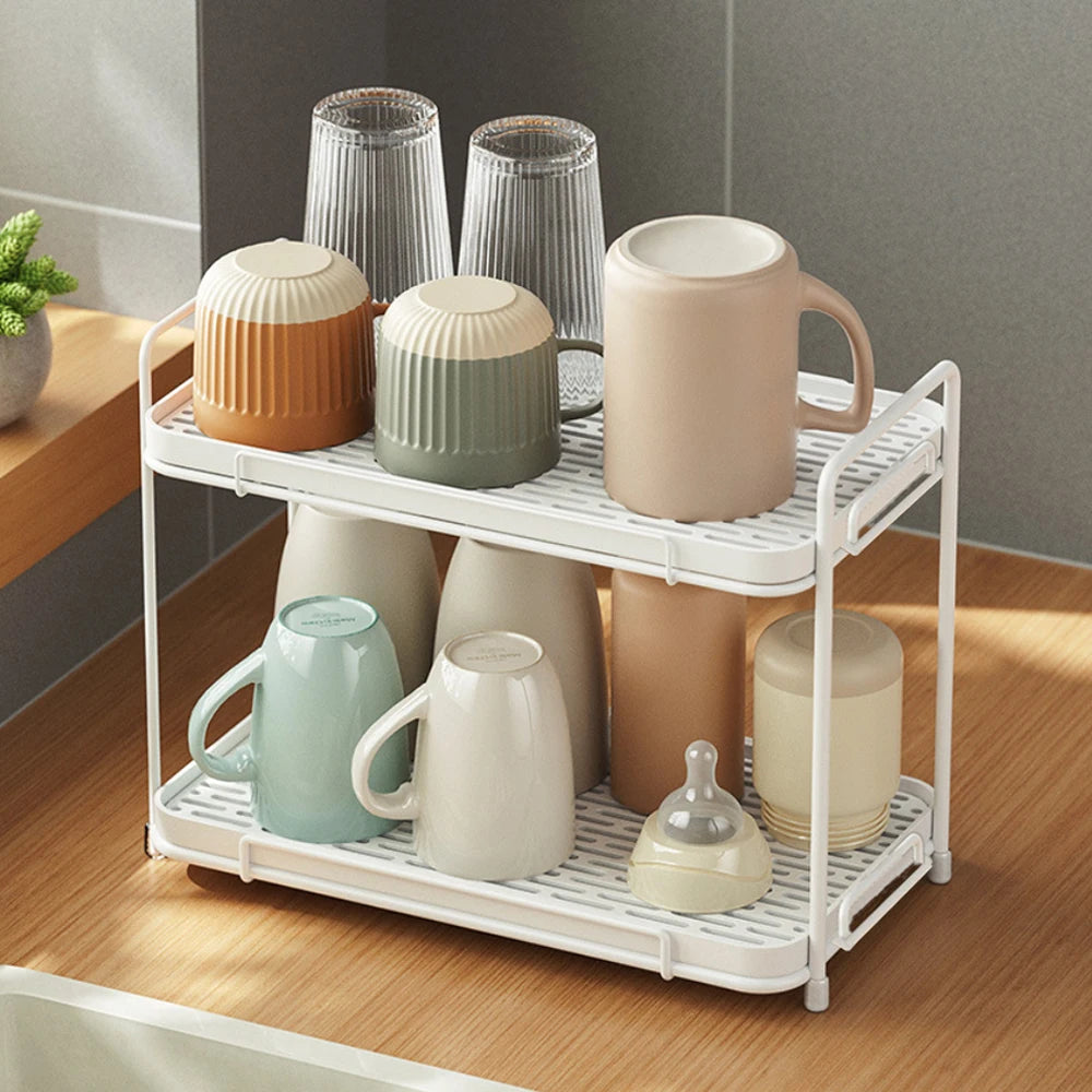 Household shelf for drying glass cups coffee cups household desktop double tray draining rack