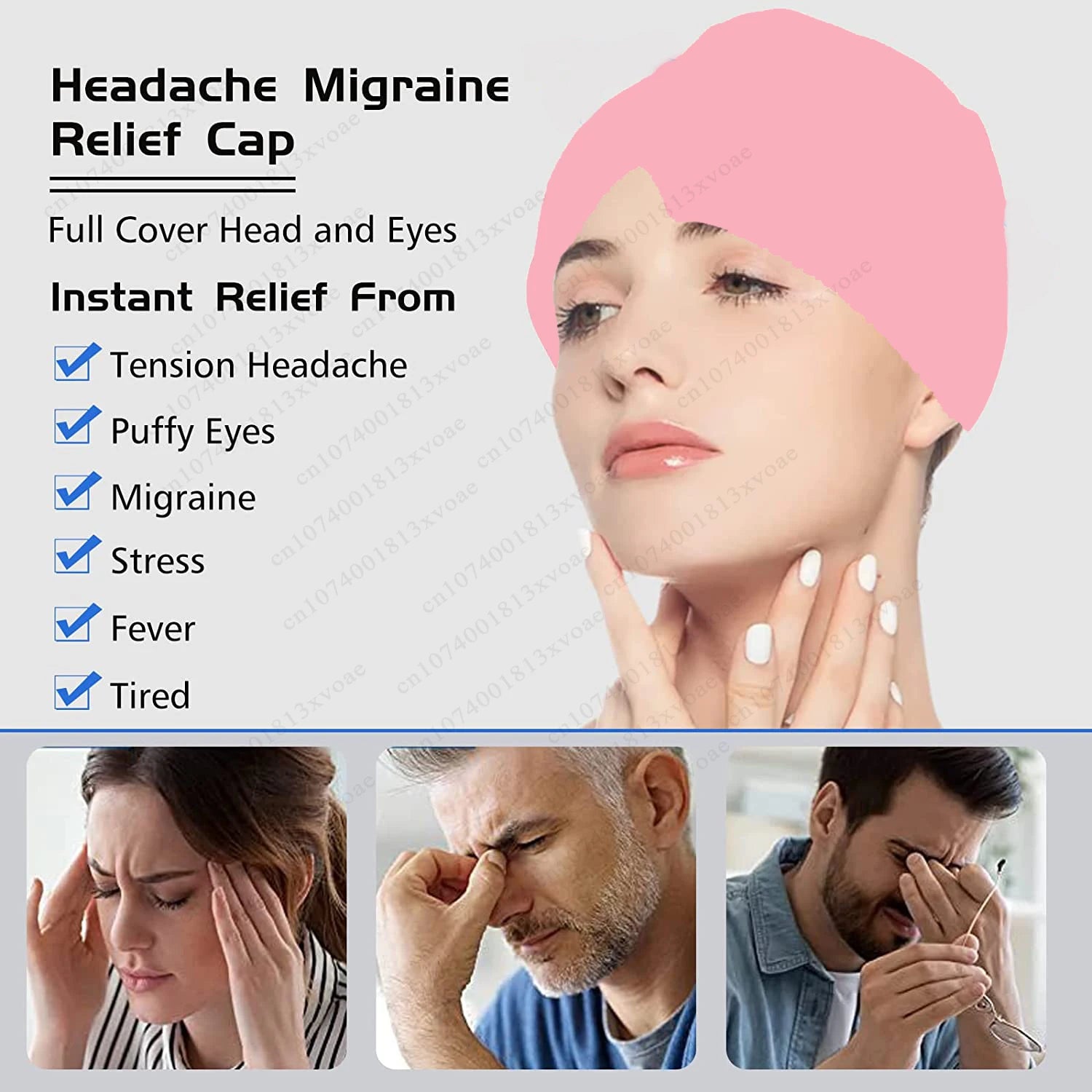 Headache Migraine Relief Hat Gel Ice Cold Compress Therapy Cap Ice Head Wrap Pack Eye Mask For Pressure Relieve Pain Ice Hat