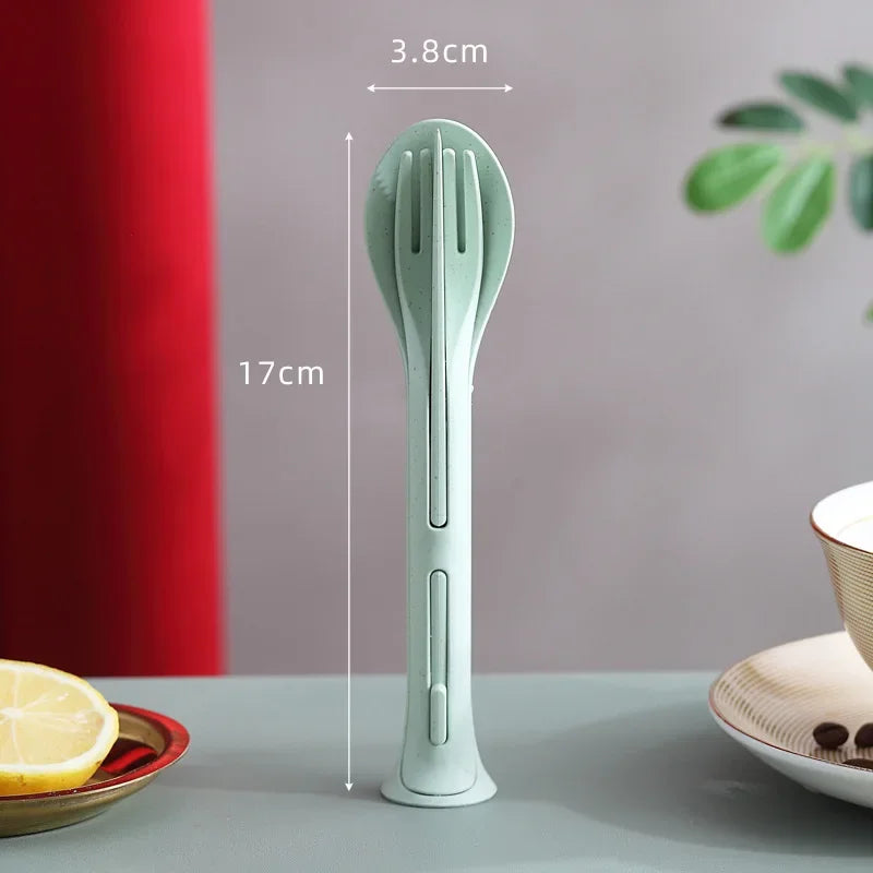 3PCS Portable Tableware Set Wheat Straw Dinnerware Detachable Cutlery Travel Tableware Picnic Dinnerware Set Camping Cutlery Set