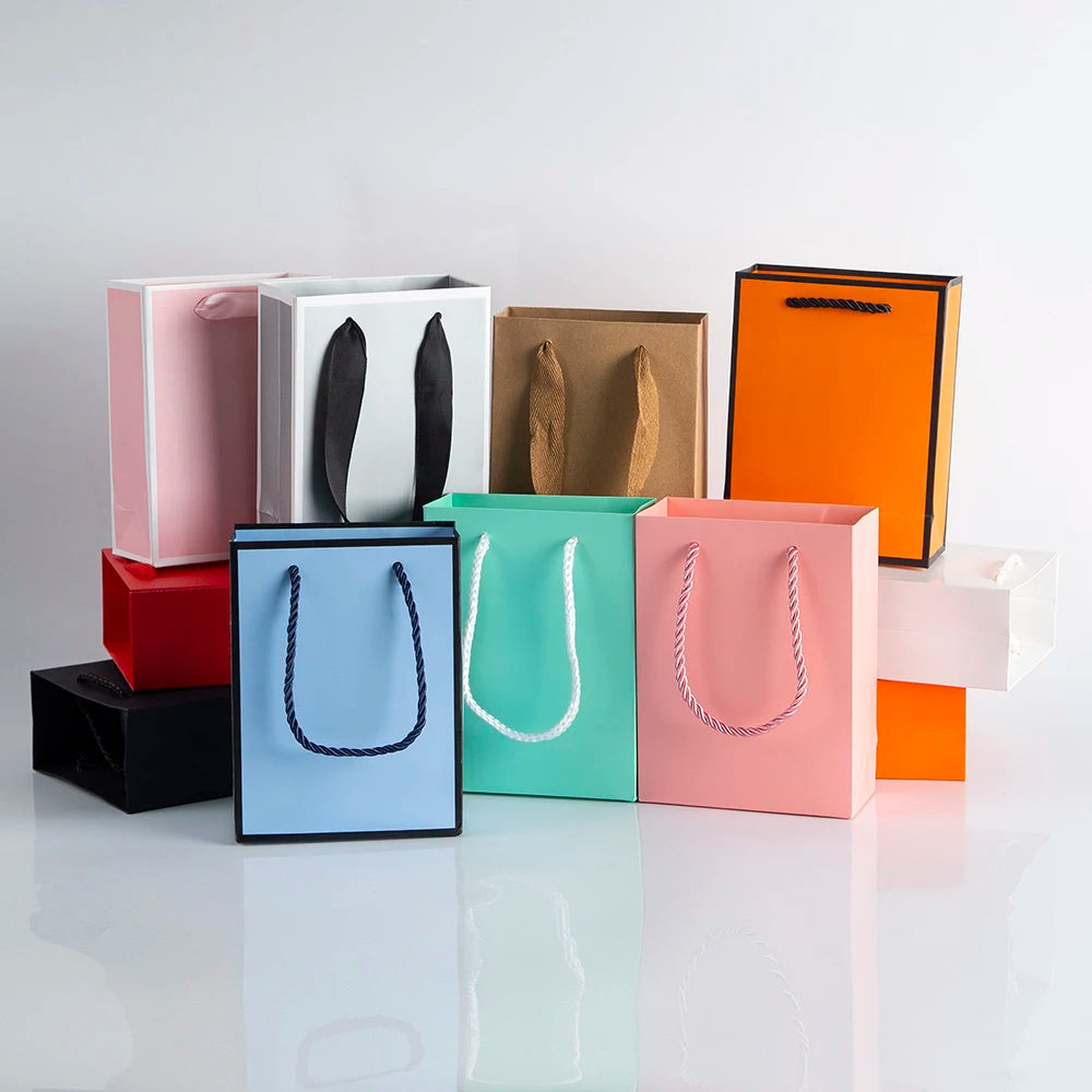 24/50/100PCS New Kraft Paper Gift Bags With Handles Shopping Carry Craft Blue Black DIY Bag Party Festive Supplies 12x5.7x16cm