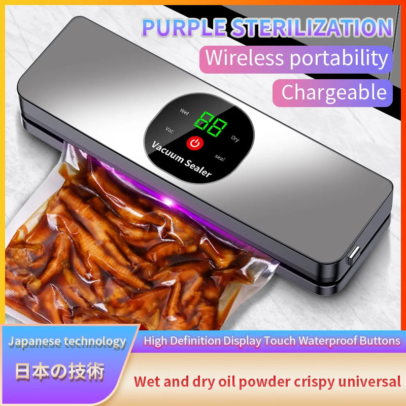 Household automatic vacuum sealer, suitable for dry and wet foods, food preservation vacuum packaging machine, outdoor camping