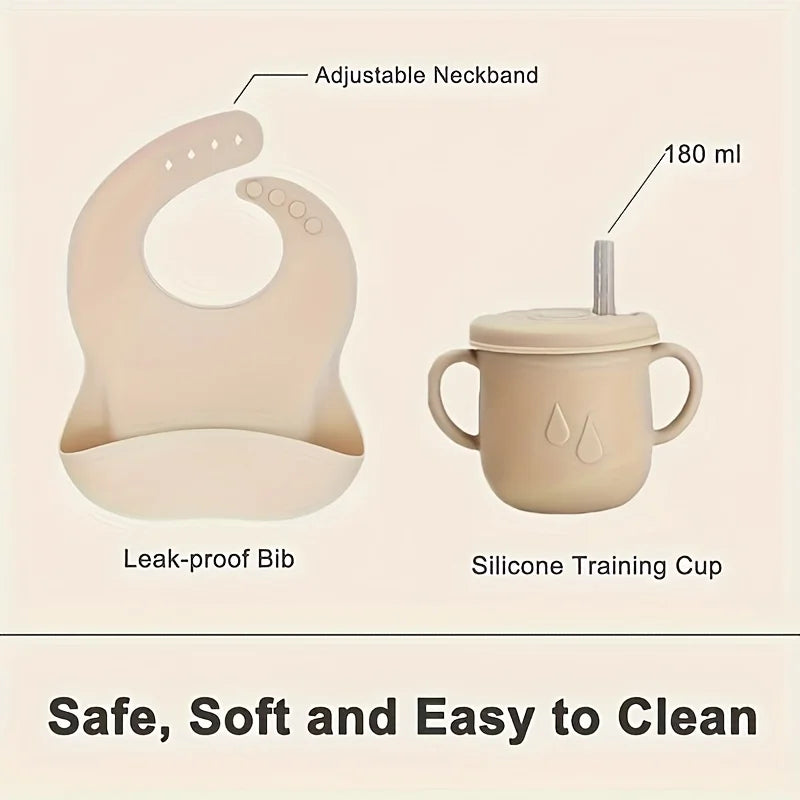 Children's tableware set, made of stainless steel and silicone, high temperature resistant, easy to clean, Christmas gift
