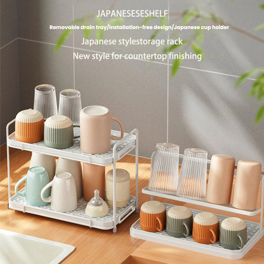 Household shelf for drying glass cups coffee cups household desktop double tray draining rack