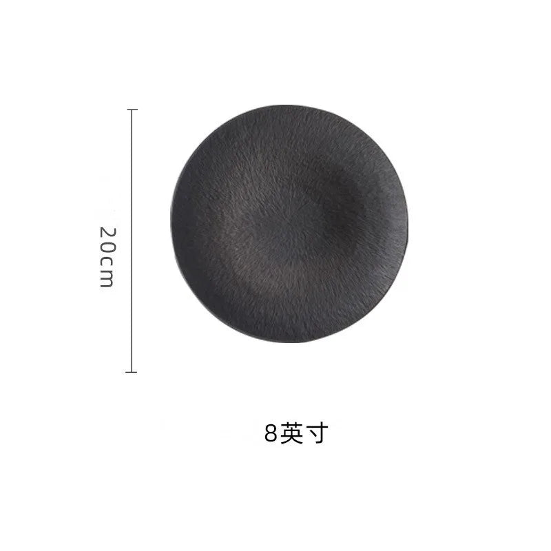 Restaurant Dishes, Round Frosted Ceramic Plates, Fruit Plates, Dessert Plates, Black and White Tableware, Utensils, Kitchenware