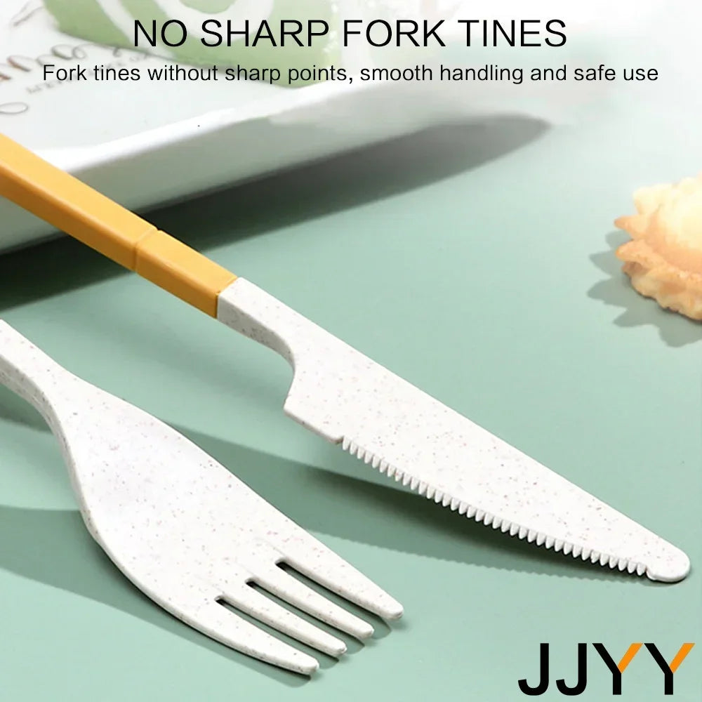 JJYY 1SET/4Pcs Portable Tableware Set Straw Tableware Set Portable Tableware Knife, Fork, Spoon Chopsticks