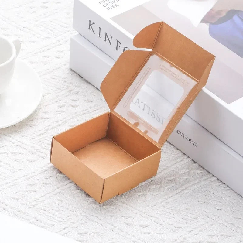 10Pcs Kraft Paper Carton Box Transparent Jewelry Cookie Chocolate Packaging Storage Cardboard Gift Boxes