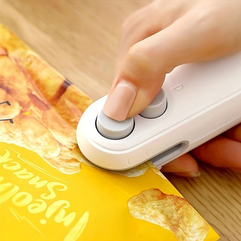 USB Rechargeable Snack Sealer with Chip Cutter – Compact, Handheld Design for Freshness, Ideal for Plastic Bags, White Alloy/Plastic Material, Keeps Food Fresh, Perfect for Snacks and Treats, Portable Sealer | Compact Seale