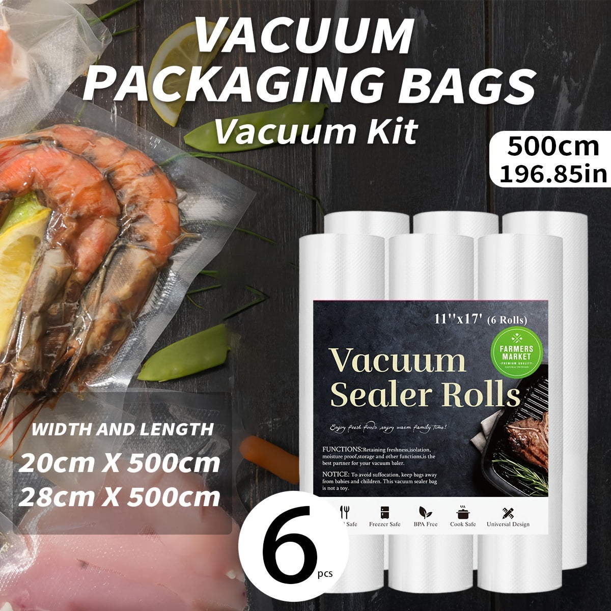 4/6/8pcs Combo Textured Vacuum Bag Storage Bags, Restaurant Kitchen Food Storage Bags Sealed Freezer Bags, Fresh Bags Food Bags Fresh Tough Preservation