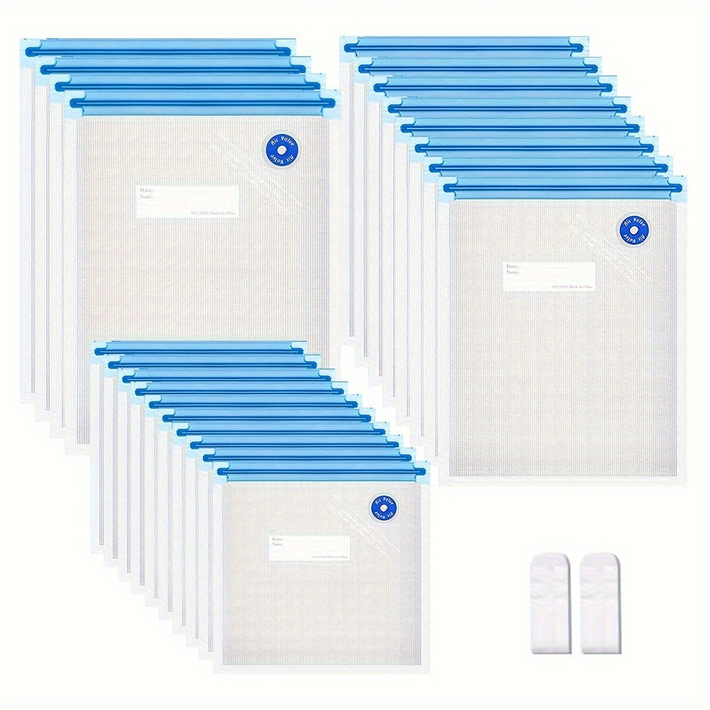 22 Reusable Food Vacuum Sealing Bags, 3 Sizes of Food Preservation Bags, with 2 Sealing Clips, for Food Storage and Low Temperature Cooking, Vacuum Food Bags, Refrigerator, Cereal Storage Sealing Bags, Convenient to Carry