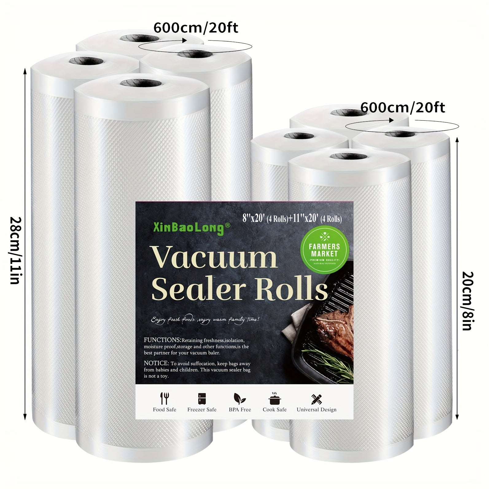 4/6/8pcs Combo Textured Vacuum Bag Storage Bags, Restaurant Kitchen Food Storage Bags Sealed Freezer Bags, Fresh Bags Food Bags Fresh Tough Preservation